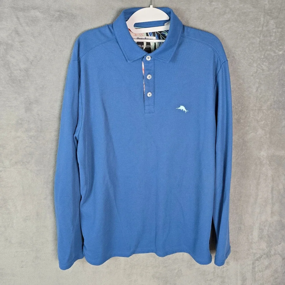 Tommy Bahama IslandZone Blue Long Sleeve Polo Shirt Mens Medium Supima Cotton